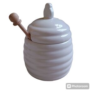 Ceramic Honey Pot Beehive White Wood Dipper Heartland Hive